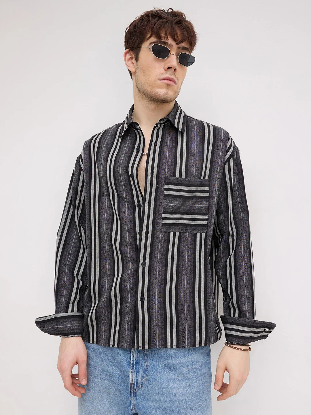 Artisan Monochrome Striped Boxy Fit Crop Shirt
