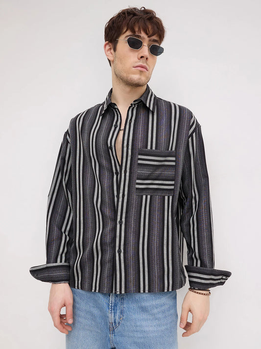 Artisan Monochrome Striped Boxy Fit Crop Shirt
