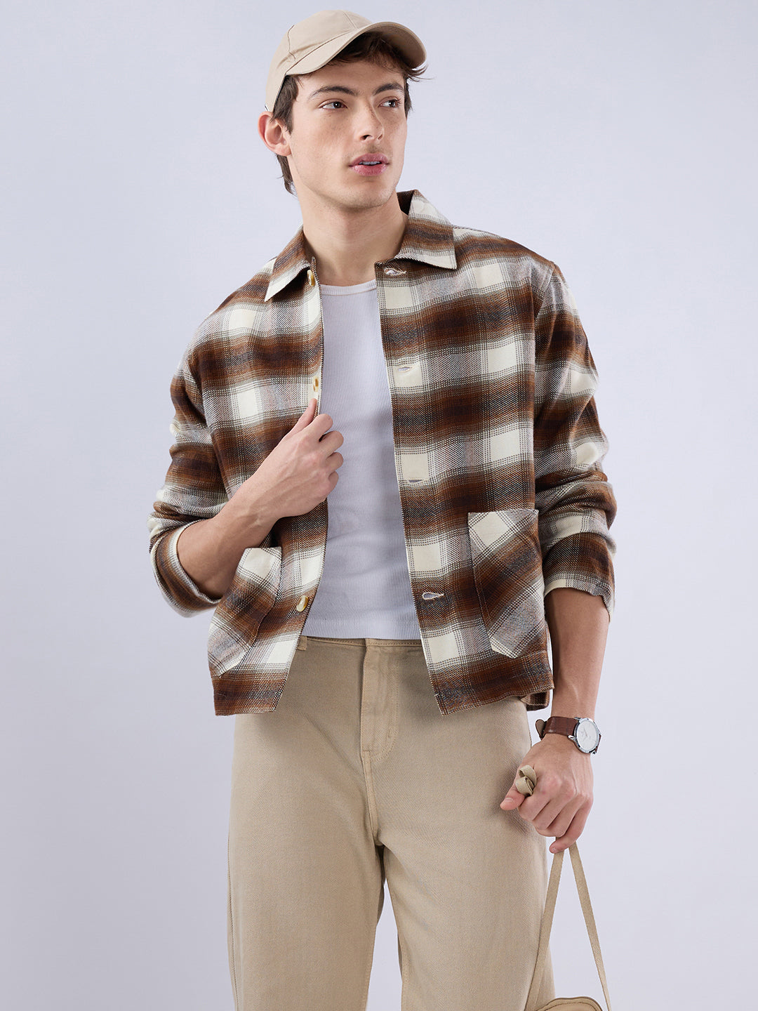 Brown & Beige Oversized Cropped Shacket