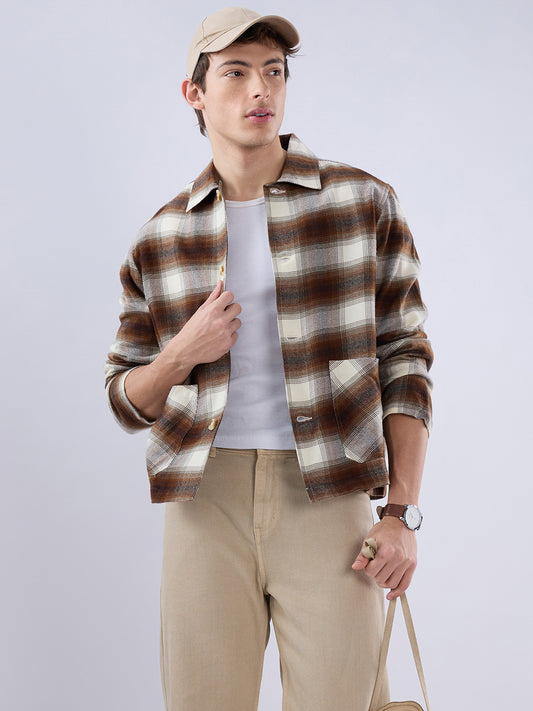 Brown & Beige Oversized Cropped Shacket