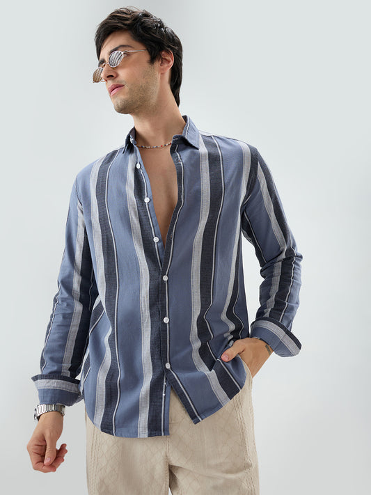 Porpoise Grey & Prussian Blue Striped Shirt