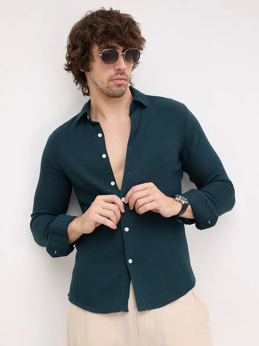 Deep Sacramento Green Lozenge Textured Shirt