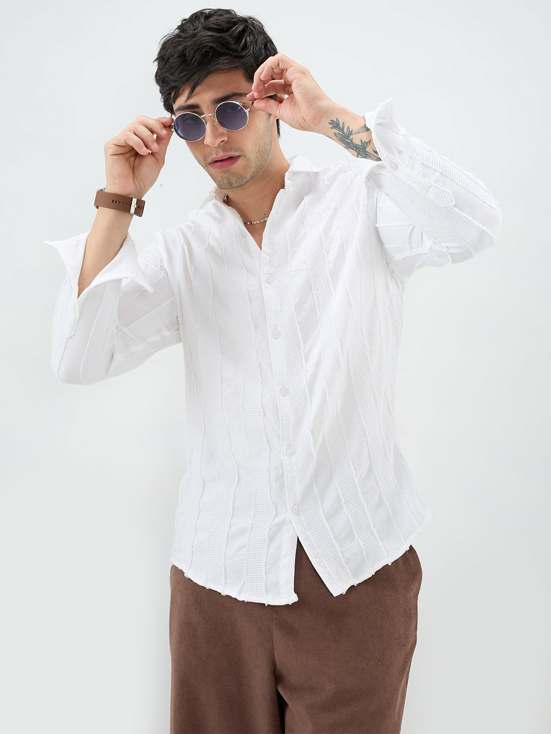 Arctic White Frayed Textured Shirt