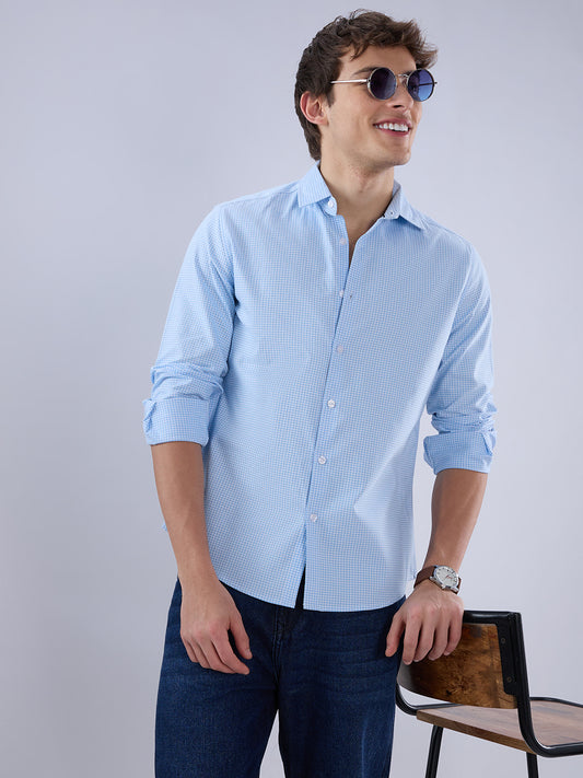 Sky Blue & White Tiny Checkered Oxford Shirt