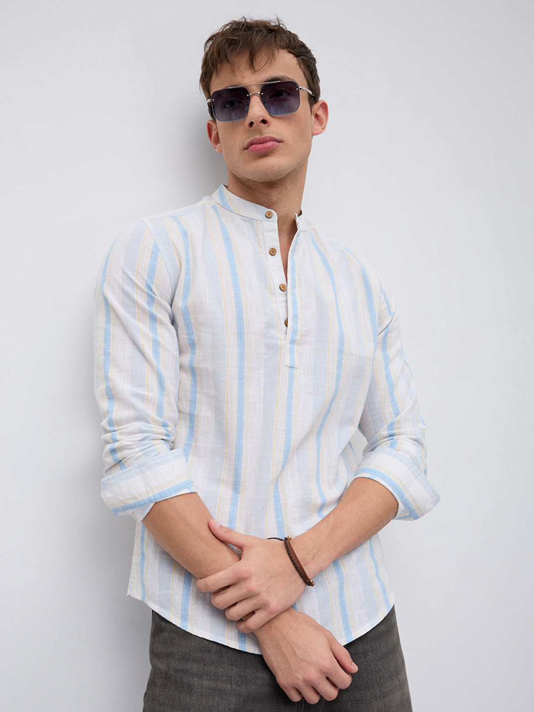 Blue Haze & Grey Vertical Stripe Kurta