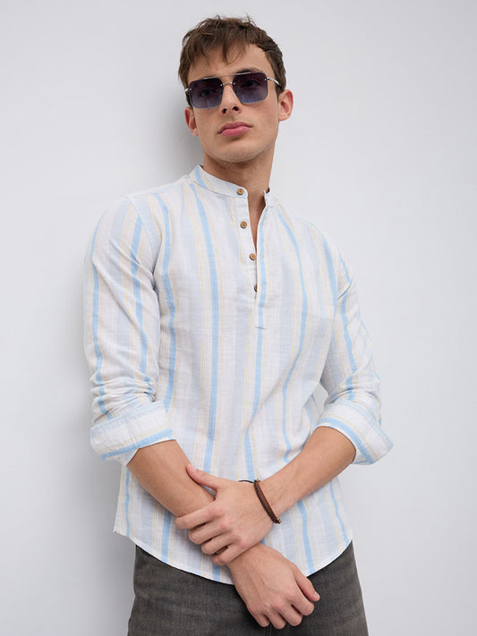 Blue Haze & Grey Vertical Stripe Kurta