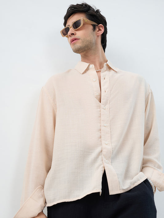 Pearl Cream Soft Sheer Slub Textured Shirt