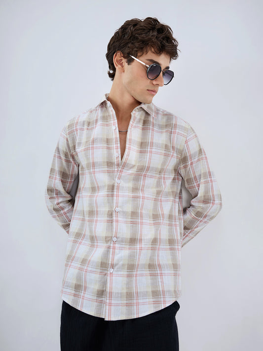 Pink & Brown Fine Weave Plaid Checks Shirt