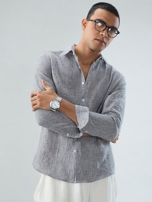 Graphite Grey Textured Crinkled Shirt