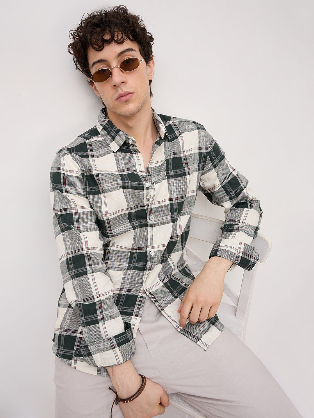 Ivory Forest Plaid Checks Shirt