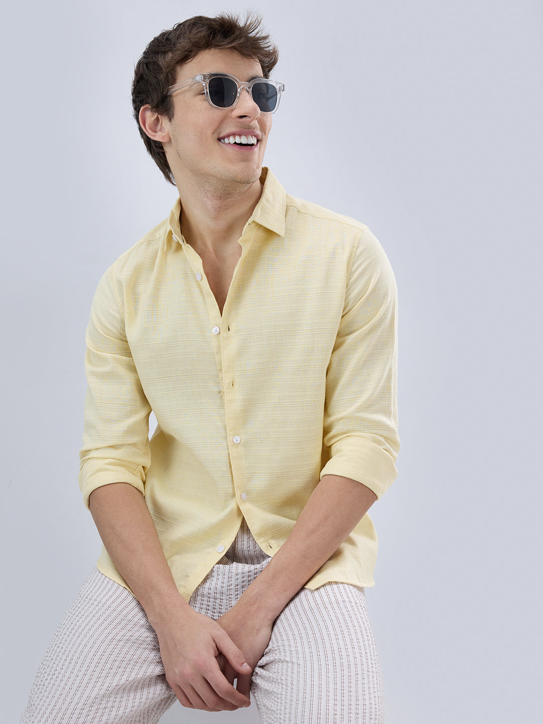 Canary Yellow Luxe Textured Weave Shirt