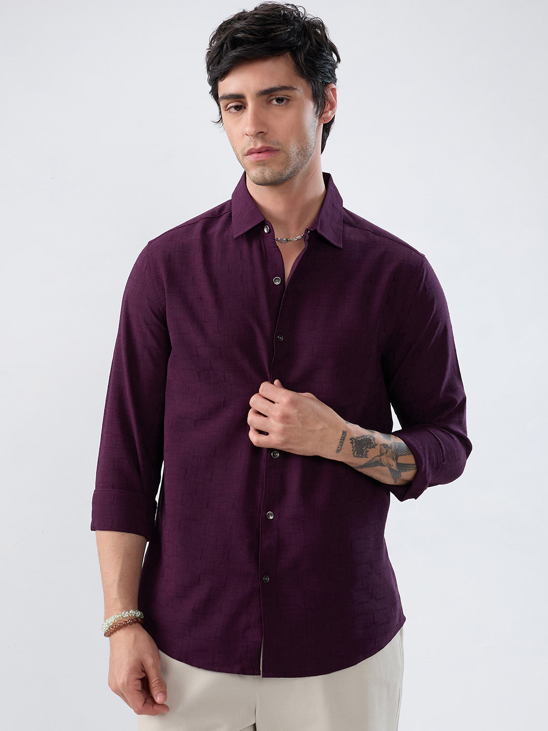 Wine Minimal Textured Everyday Shirt