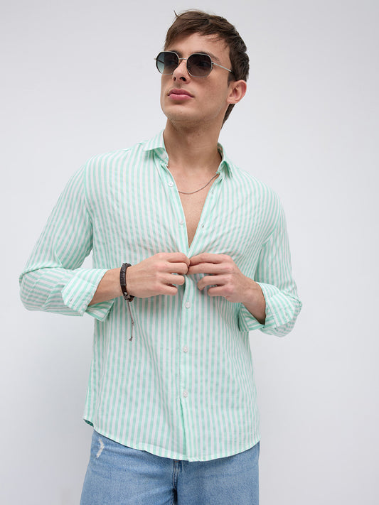 Mint Breeze Candy Striped Vacation Shirt