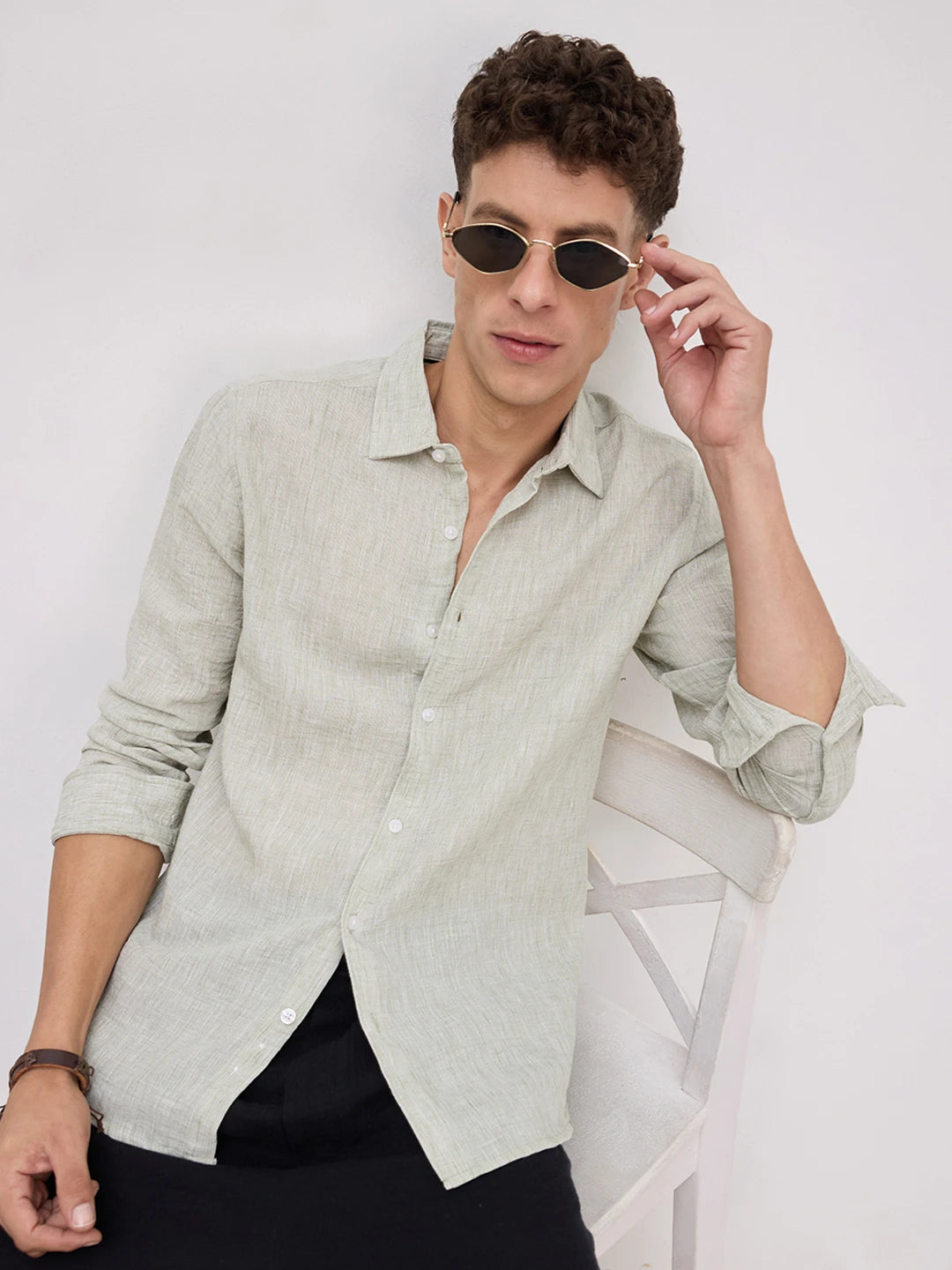 Moss Green Crinkled Textured Shirt