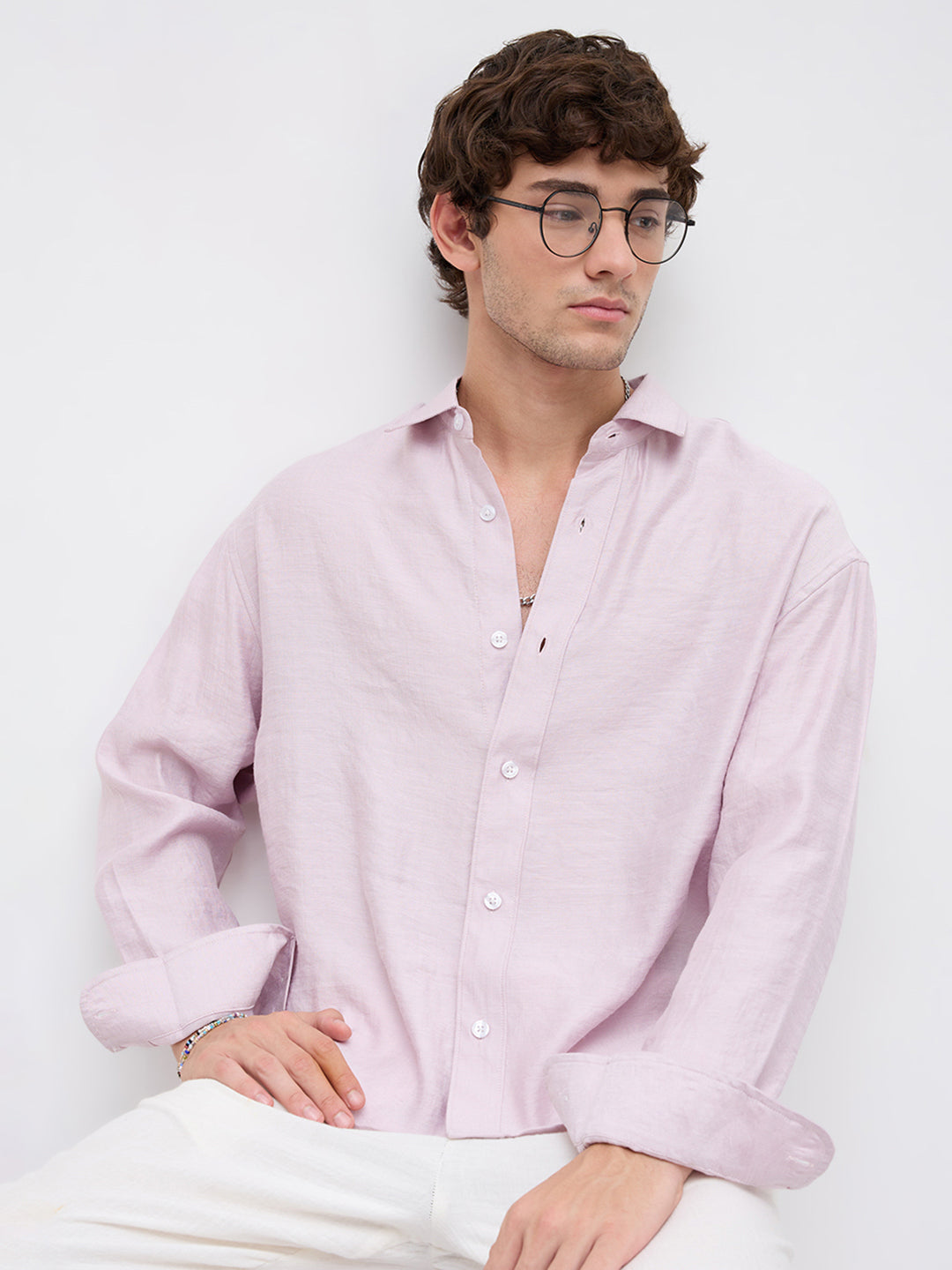 Soft Baby Pink Crinkled Boxy Fit Crop Shirt
