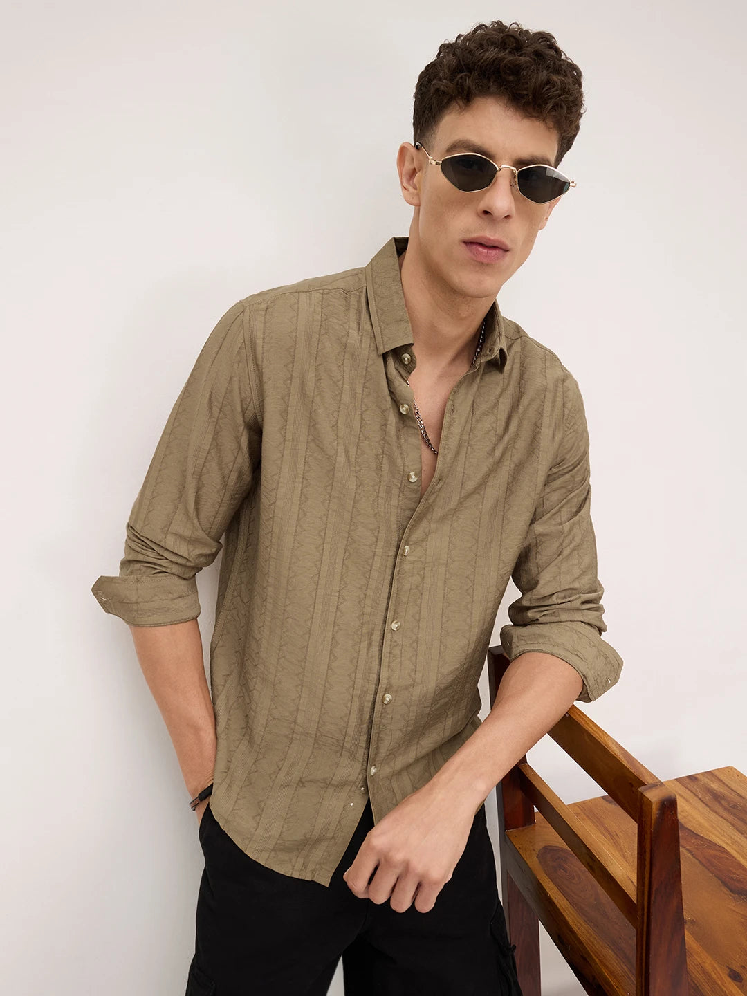 Olive Brown Dune Stripe Elegance Shirt