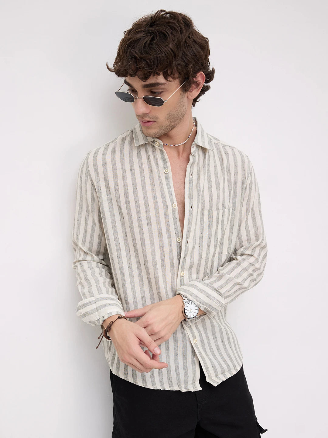 Olive & Ivory Striped Casual Shirt