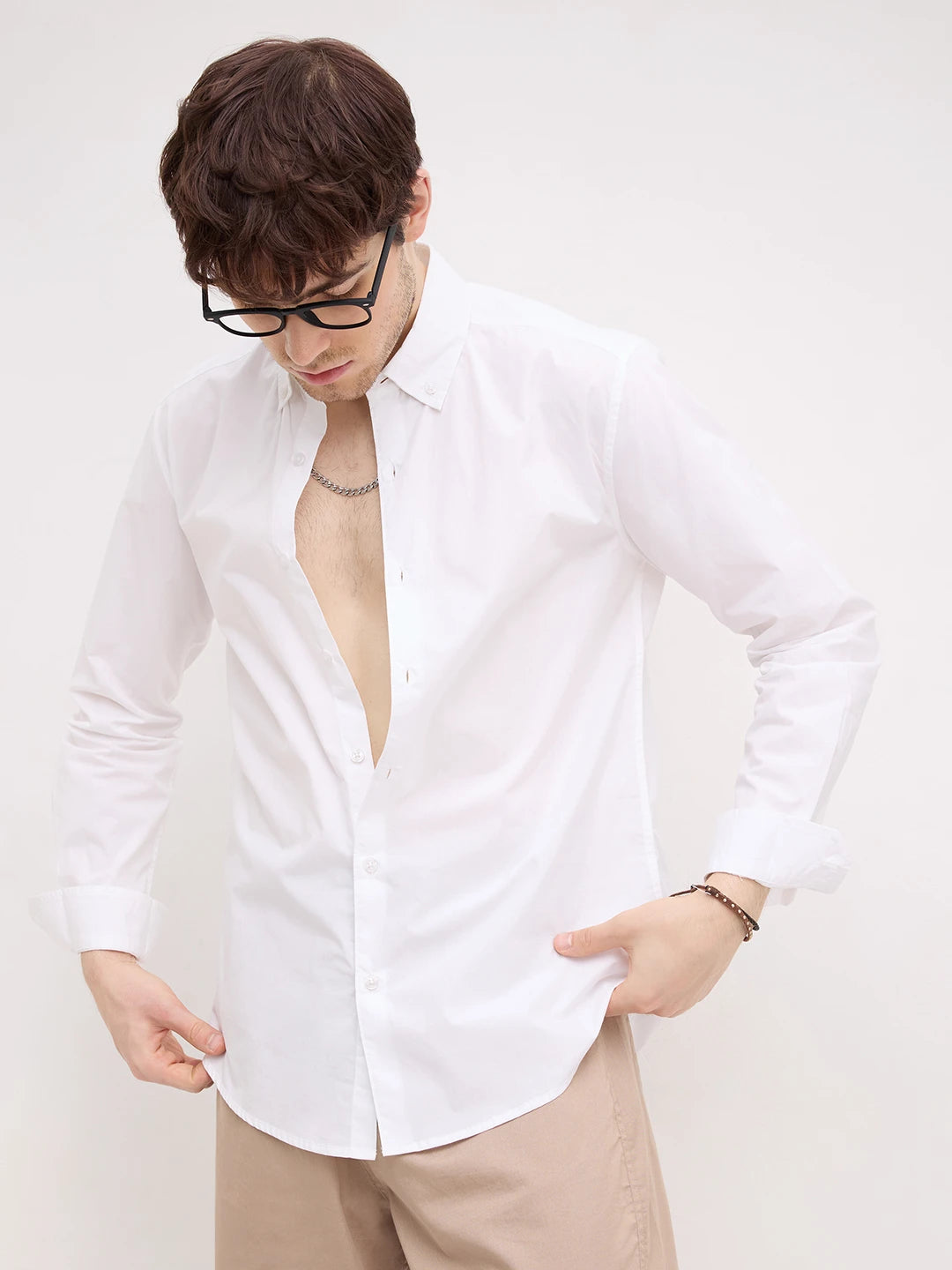 Pure White Button-Down Collar Business Shirt