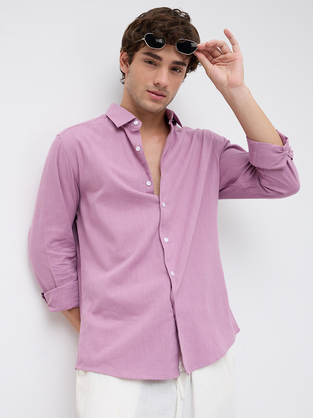 Opera Mauve Slub Textured Shirt
