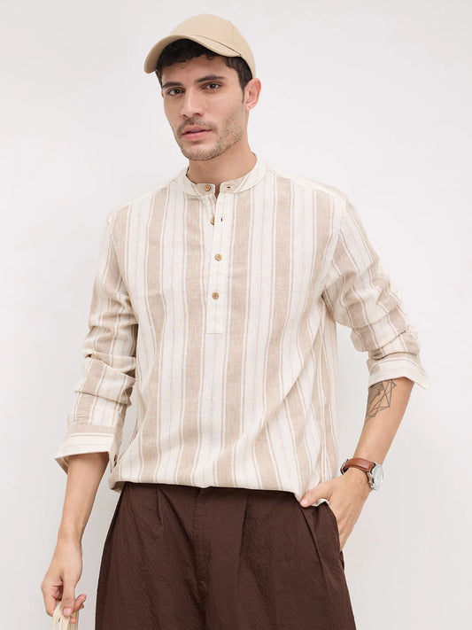 Rustic Sand Beige Vertical Striped Kurta