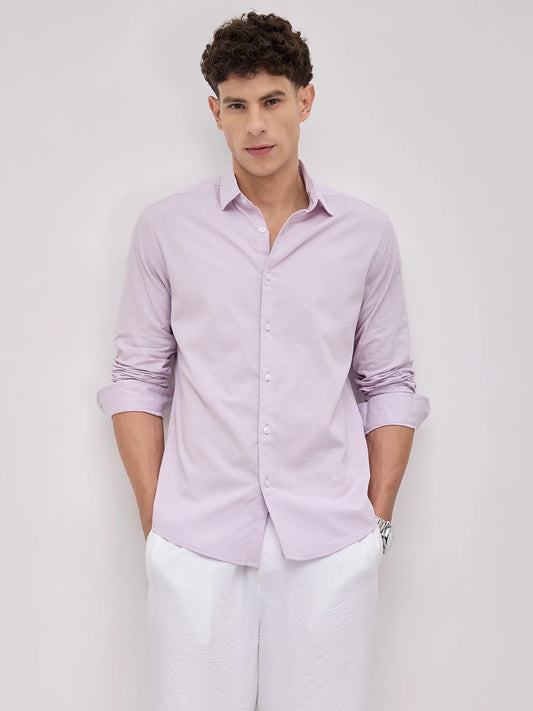 Lavender Blush Subtle Textured Linen Blend Shirt