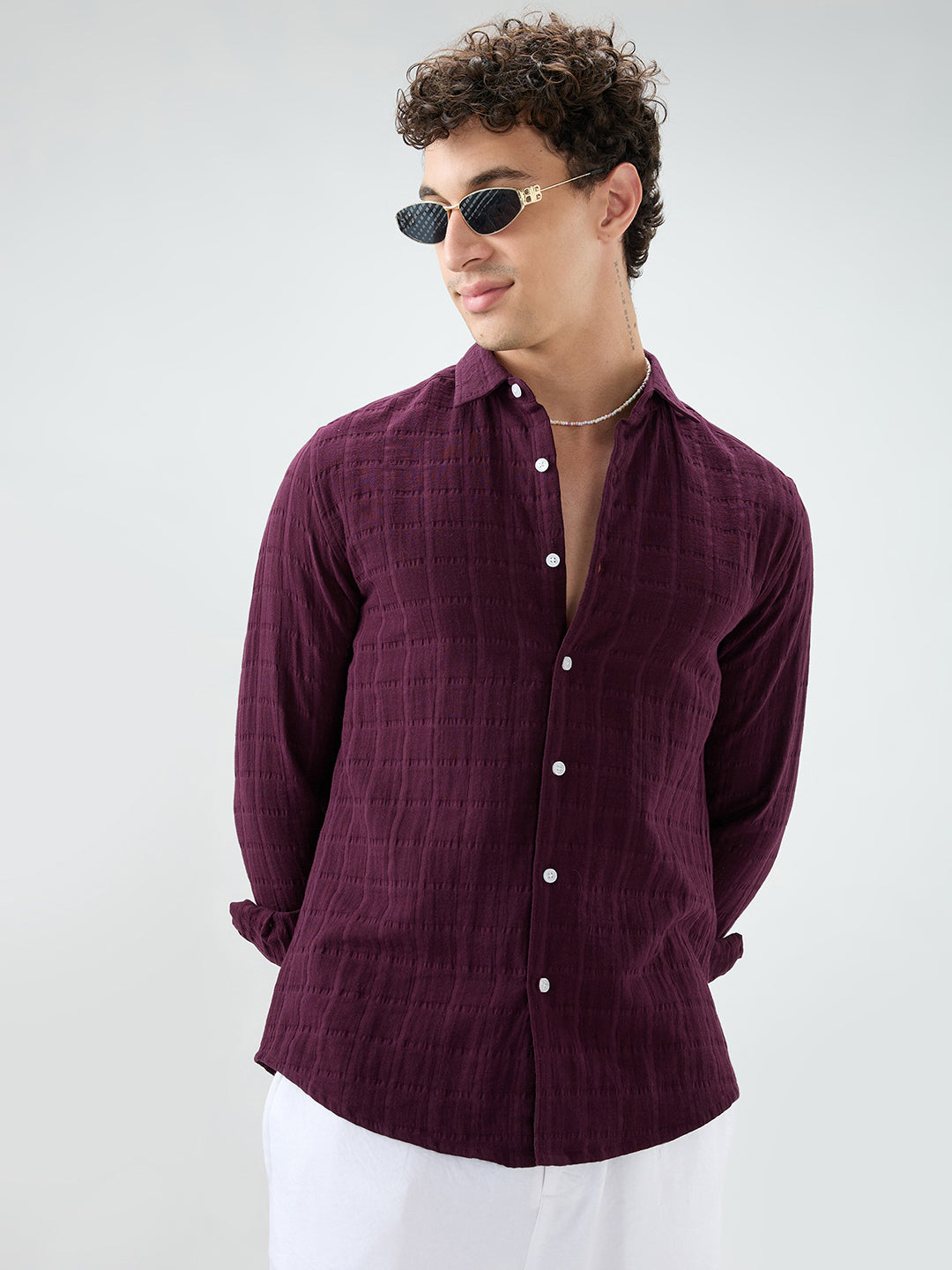 Classic Wine Double Cloth Seersucker Shirt