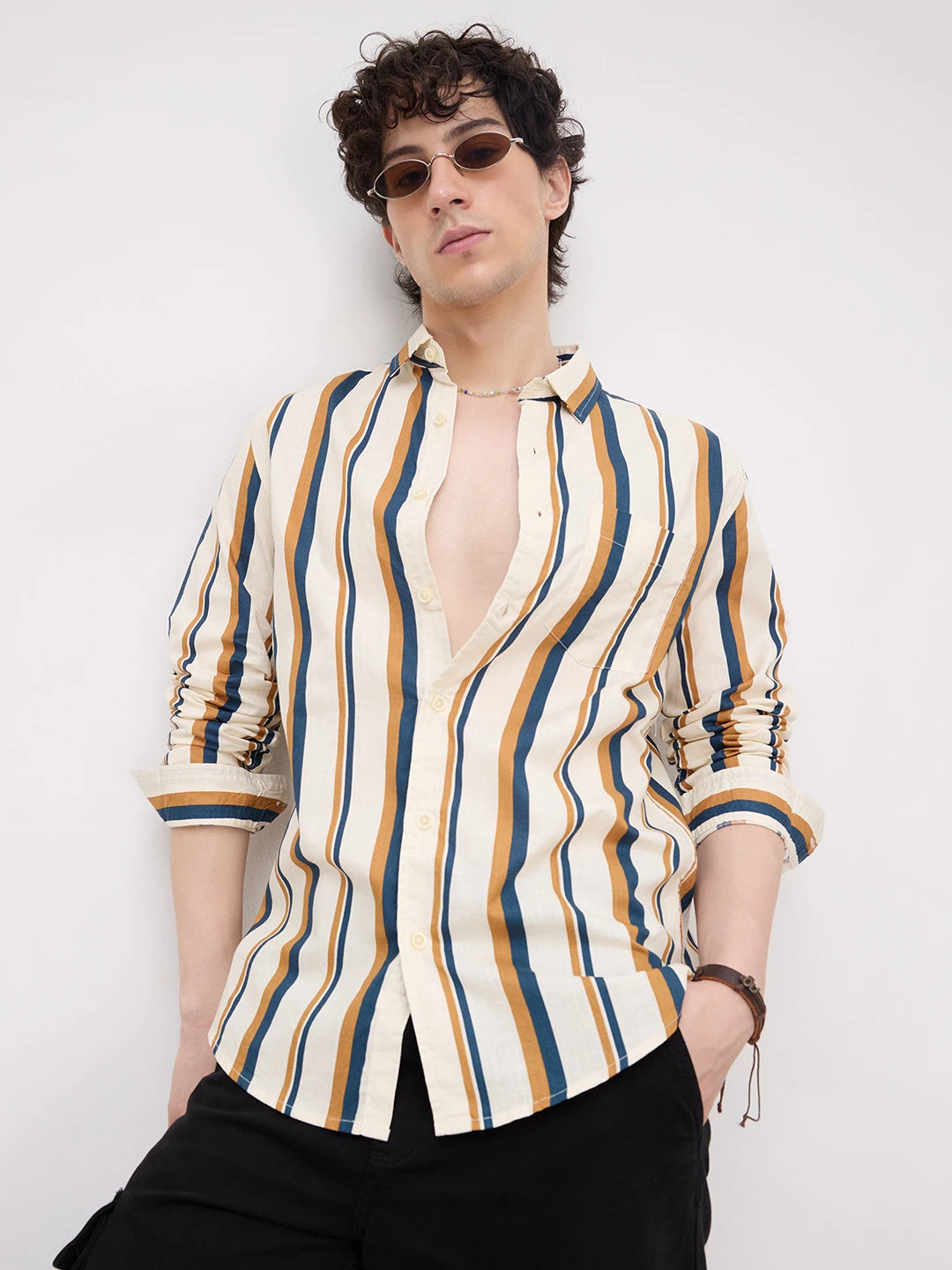 Cream & Teal Awning Stripes Shirt