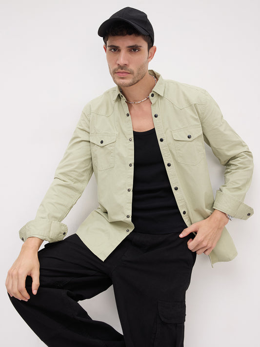 Pale Green Terrain Double Pocket Overshirt