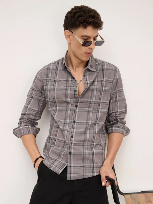 Fossil Grey & Black Tartanique Checkered Shirt