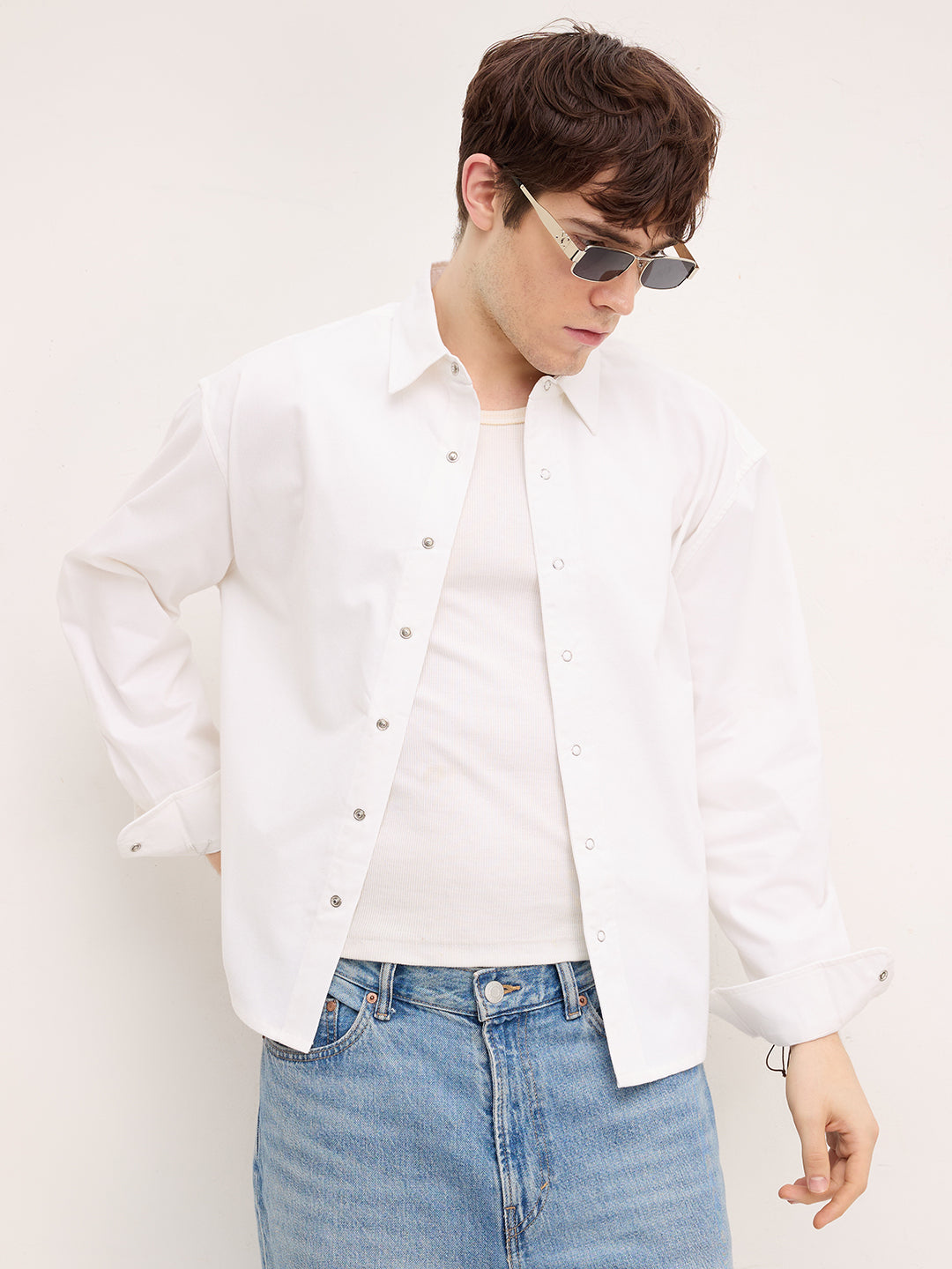 Luxe Arctic White Boxy Fit Crop Corduroy Shirt