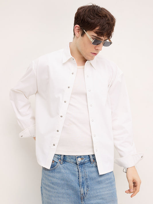 Luxe Arctic White Cord Crop Shirt