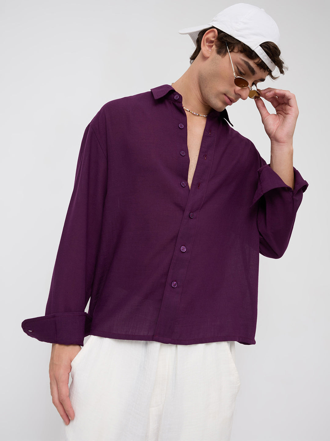 Elegant Wine Boxy Fit Crop Shirt
