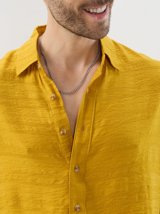 Sunlit Golden Aura Horizontal Textured Boxy Fit Crop Shirt