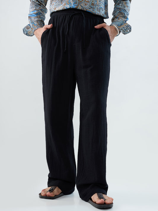 Classic Black Double Cloth Straight-Fit Trousers
