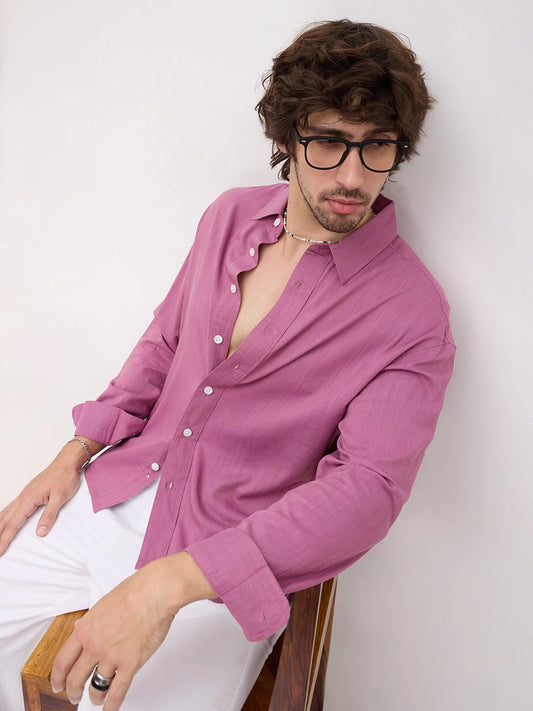 Turkish Rose Pink Fine Textured Boxy Fit Crop Shirt