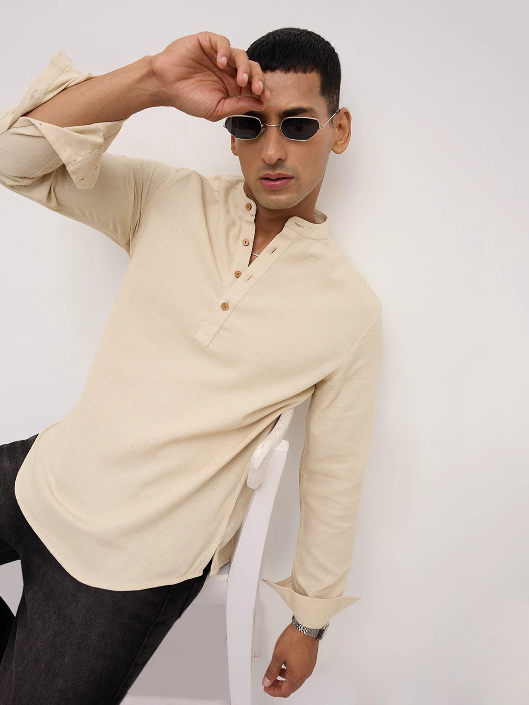 Bisque Beige Fine Diamond Weave Kurta