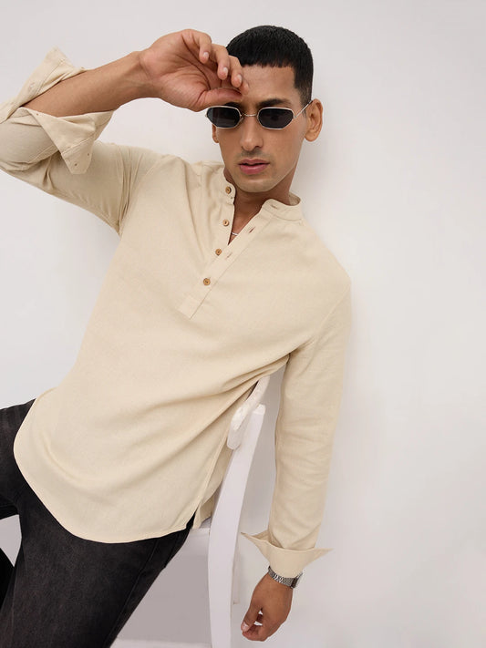 Bisque Beige Fine Diamond Weave Kurta