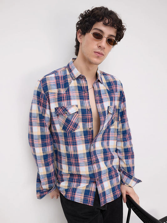 Luxe Denim Multicolor Checks Twin Pocket Shirt