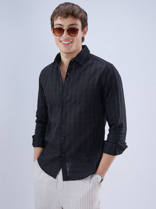 Metal Black Textured Checks Shirt