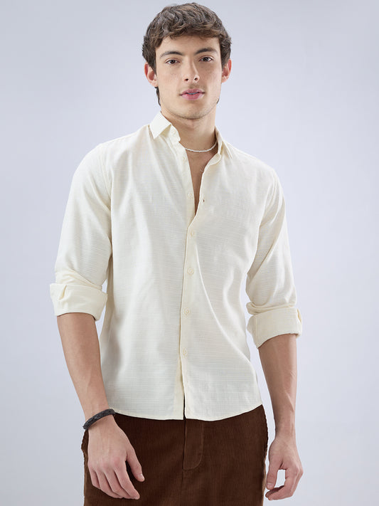 Pearl Cream Micro Grid Weave Textured Shirt