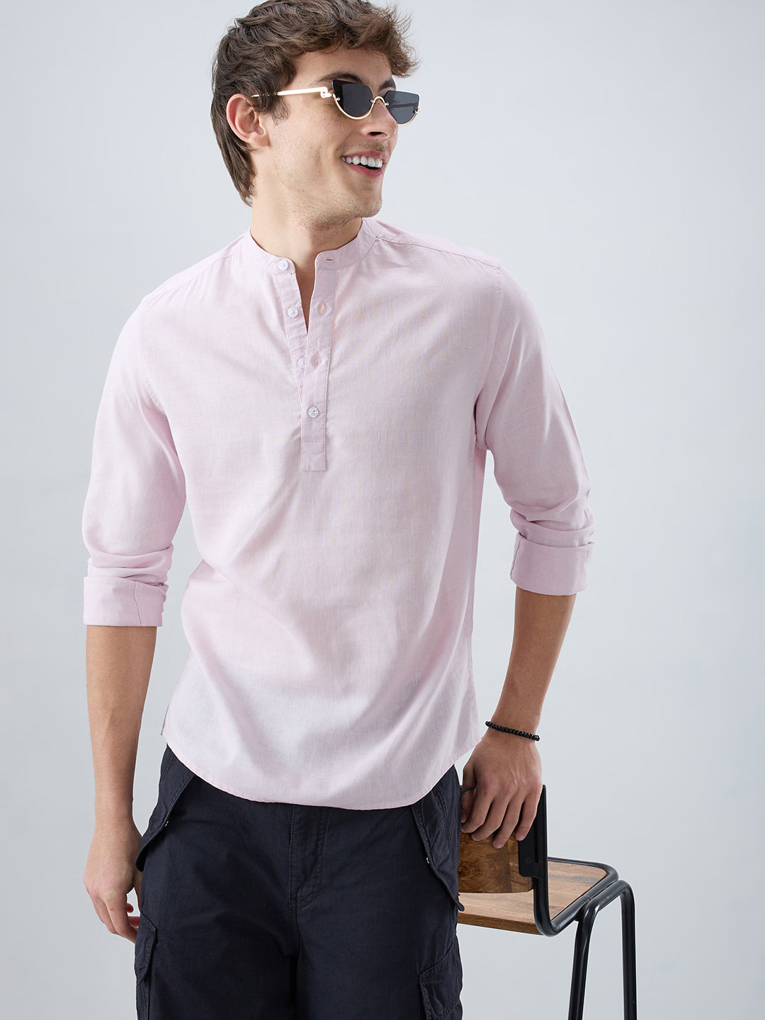 Premium Baby Pink Slub Textured Linen Blend Kurta