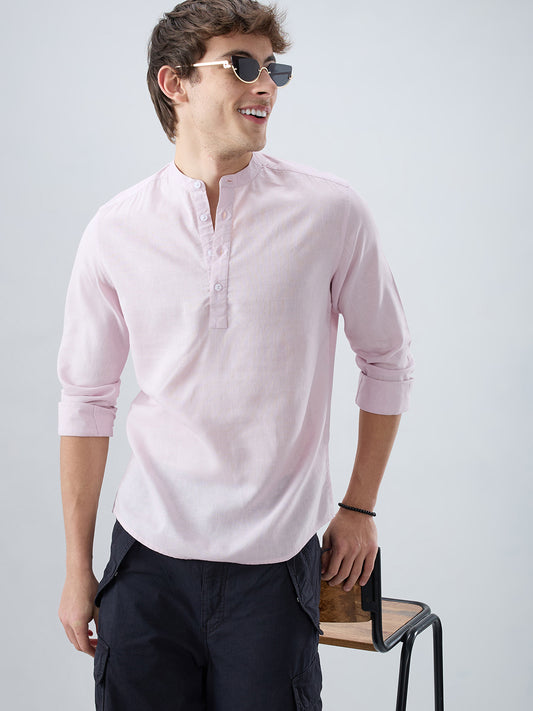 Premium Baby Pink Slub Textured Linen Blend Kurta