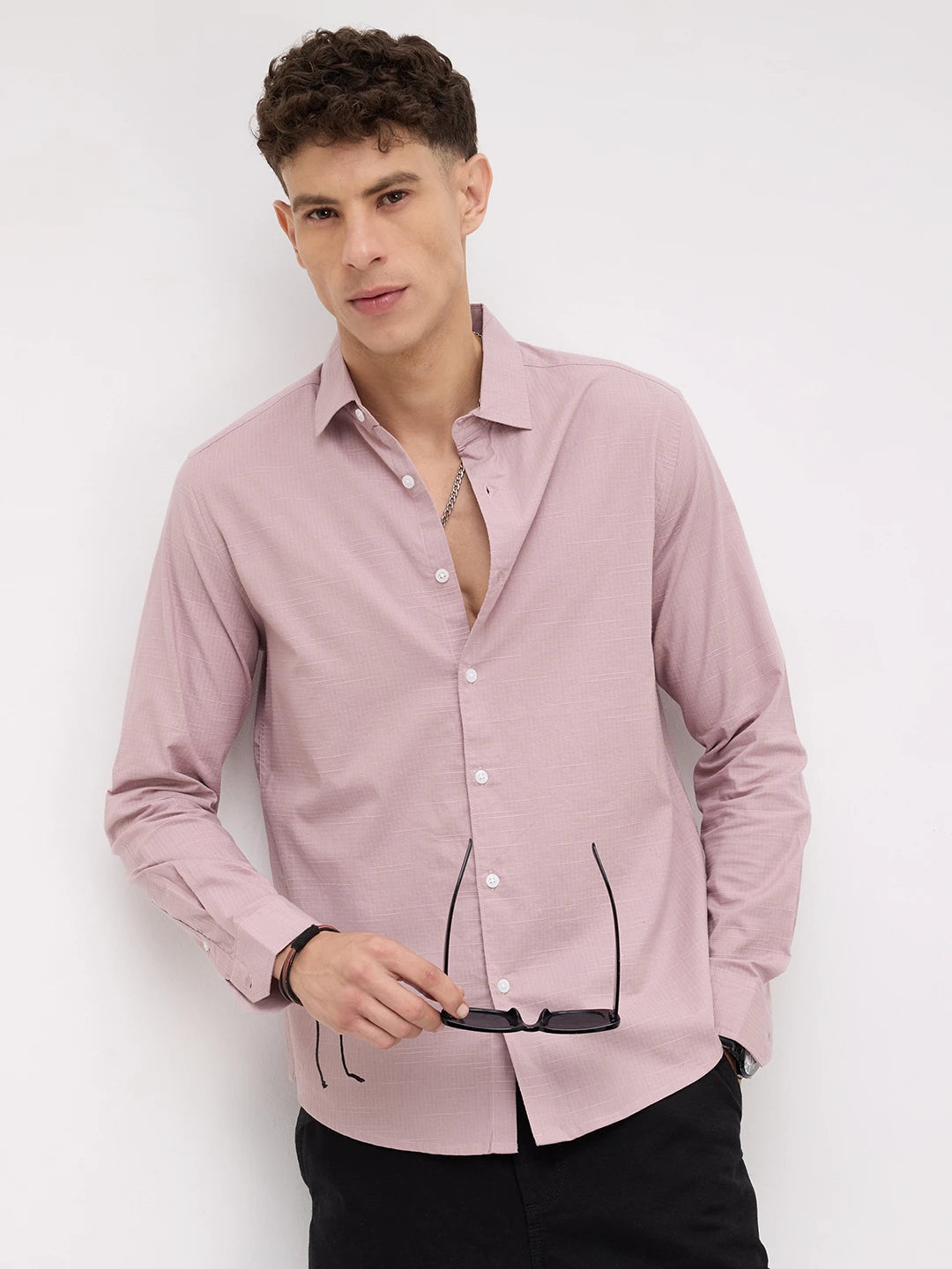 Soft Pastel Pink Micro Square Textured Shirt