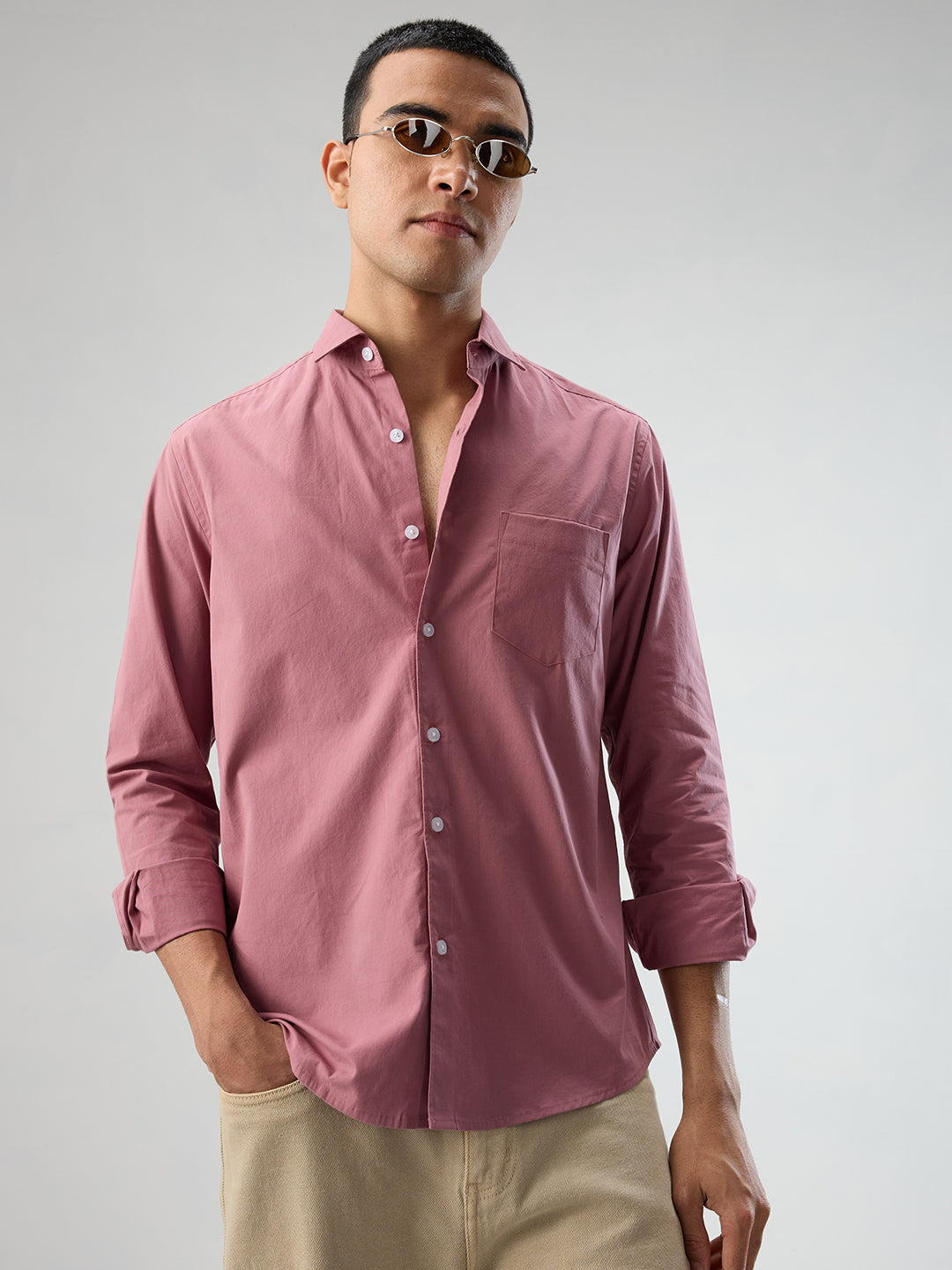 Plush Rouge Pink Peach Finish Poplin Shirt