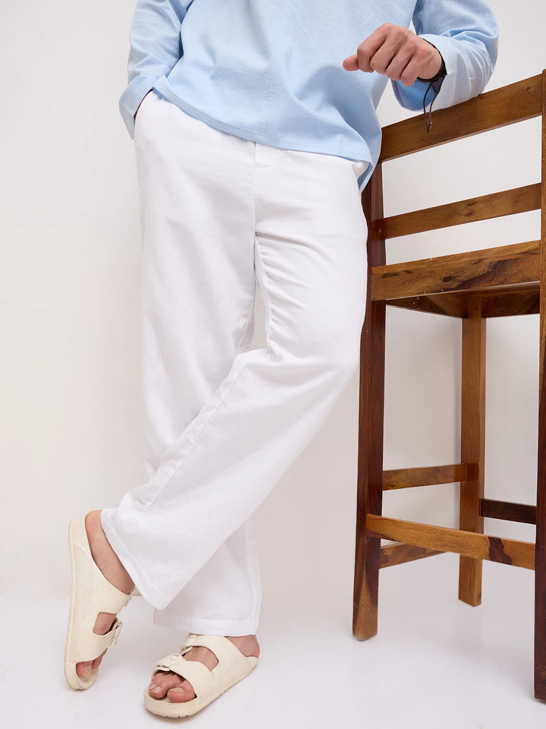 Cloud White Fine Herringbone Textured Straight Fit Trousers