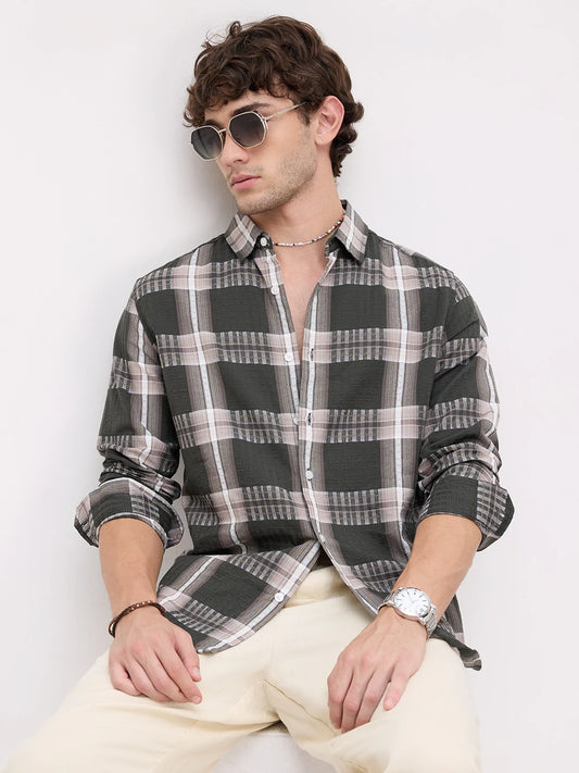 Forest Green Soft Textured Checks Shirt