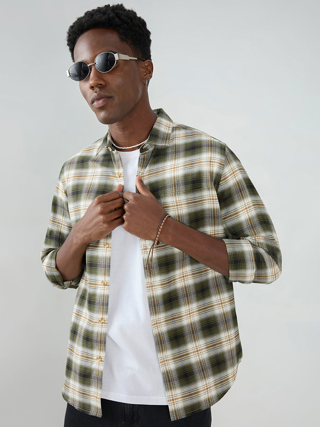 Premium Olive & White Crosscheck Shirt