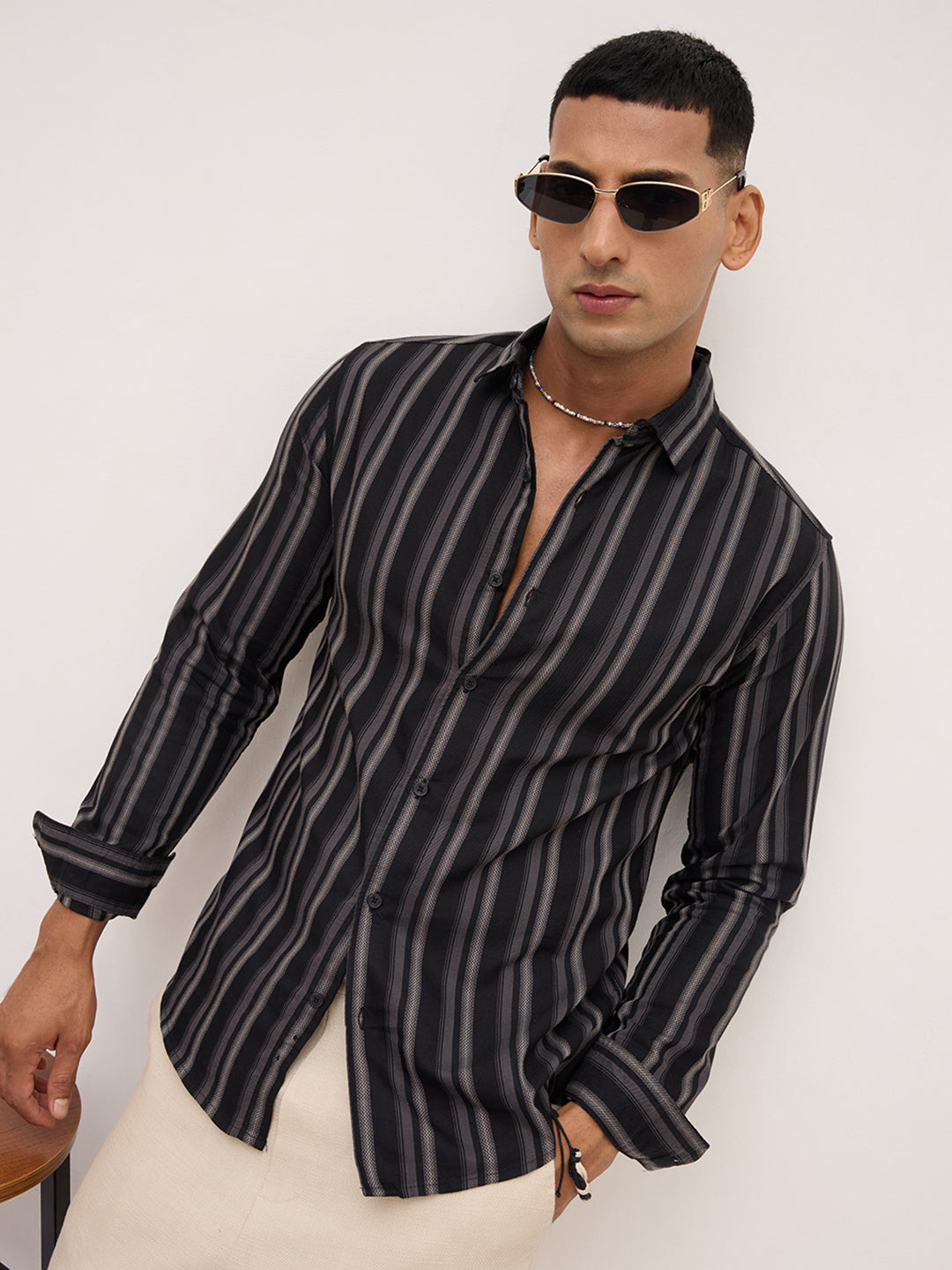 Black & Grey Broad Striped Shirt