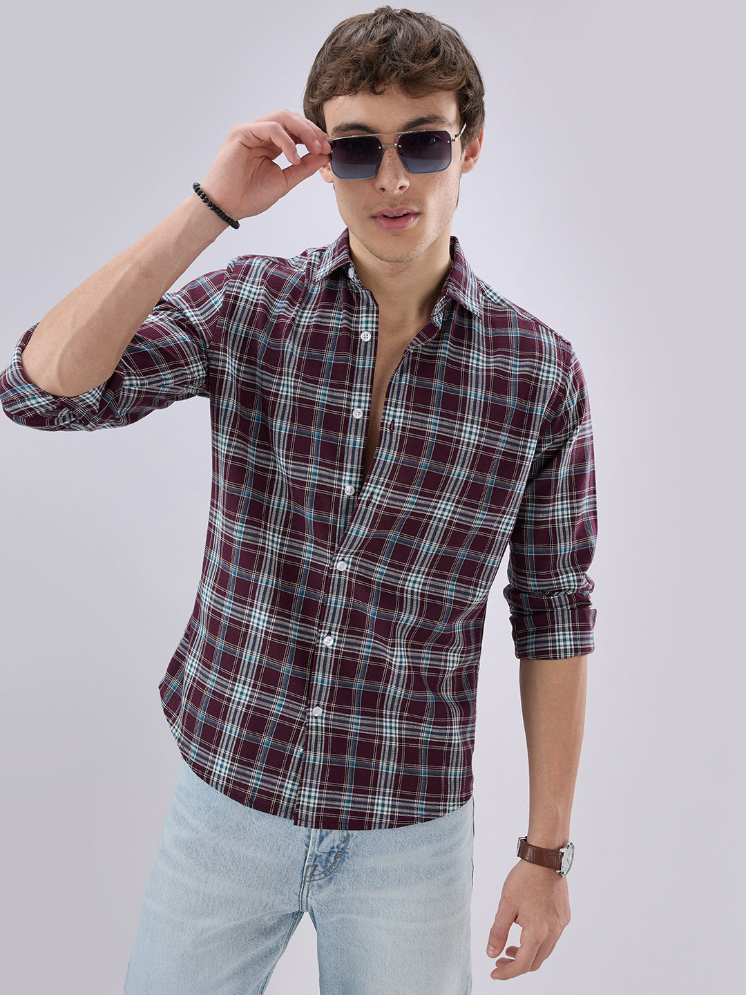 Maroon & Blue Tartan Checked Shirt