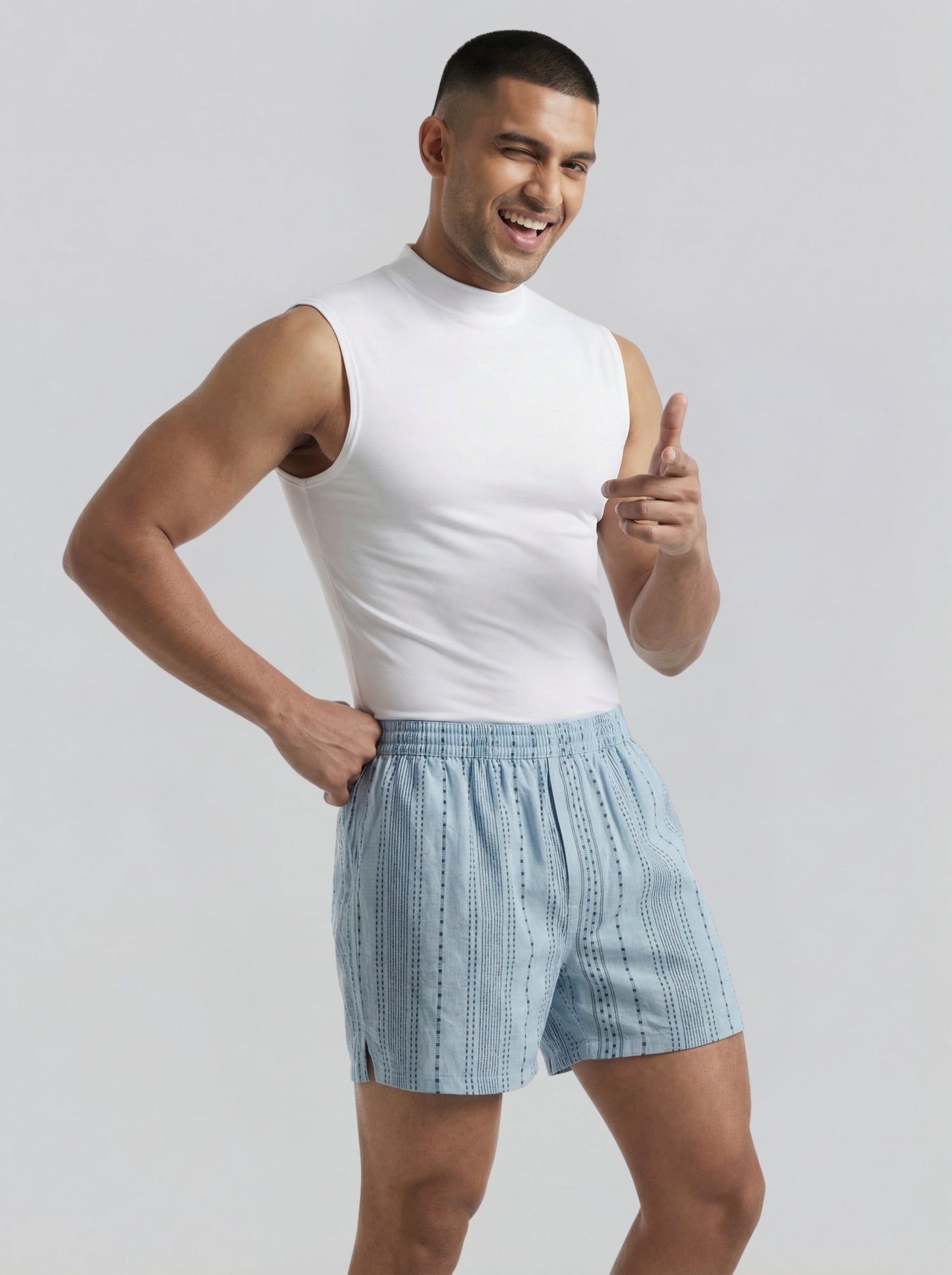 Multicolor Diamond Print & Mist Blue Linear Weave Boxers